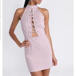 NWT - Tobi- FOREVER CHOKER LACE UP MINI DRESS - MAUVE